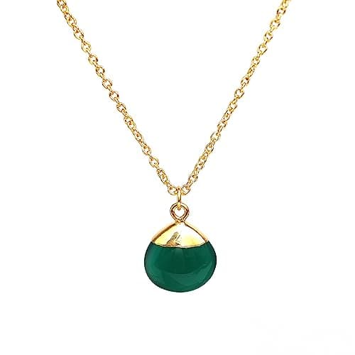 Image of Gempires Natural Green Onyx Pear pendant Necklace, Teardrop Necklace for Women, Bridesmaid Jewelry, 16+2 inch Adjustable 14k Gold Plated Chain