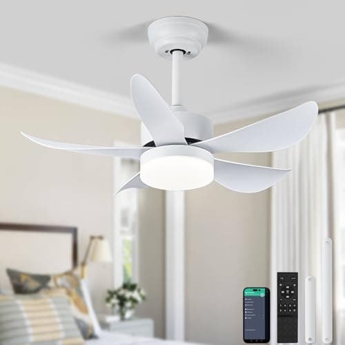 Image of RHEAFON Ceiling Fans with Lights and Remote, 30 Inch Dimmable LED Ceiling Fan,Reversible,6 Speeds & Timer Ultra-Quiet,White Smart Ceiling Fan for Bedroom Kitchen Dining Room Patio