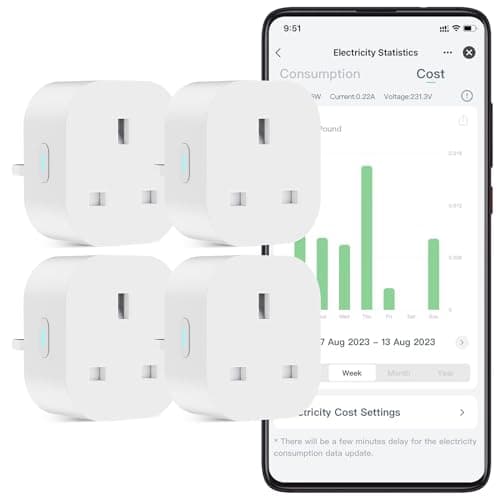 Image of EIGHTREE Smart Plug that Work With Alexa & Google Home, Smart Plug with Energy Monitoring, Mini Smart Socket WiFi Plug, Remote Control, Timer & Schedule Function, 2.4Ghz Wi-Fi Timer Plug, 4 Pack