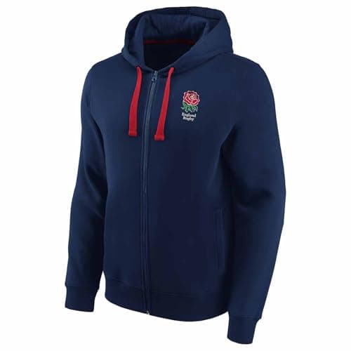 Image of Beyond Happy England Rugby Full Zip Hoodie - Navy Official England Rugby Hoodie - Adults 80% Cotton (UK, Alpha, XL, Regular, Regular, NAVY)