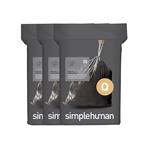 Image of simplehuman CW0555 code Q Odorsorb Custom Fit Odour Absorbing Bin Liner Bulk Pack, Black Plastic (3 Pack of 20, Total 60 Liners)
