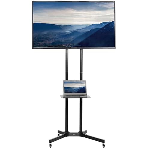 Image of VIVO Tall TV Cart for 32 to 83 inch Screens up to 50kg, LCD LED OLED 4K Smart Flat and Curved Panels, Rolling Stand with Laptop DVD Shelf, Locking Wheels, Max VESA 600x400, Black, STAND-TV13E