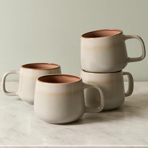 Image of Ava Nord Large Ceramic Coffee Mugs Set of 4 | 470 ml Stoneware Coffee Cups | Lead-Free, Non-Toxic | Microwave and Dishwasher Safe | Comfortable Handle | Nordic Design for Tea, Cocoa, Latte | Sage Ash
