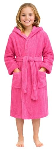 Image of Adore Home Kid's 100% Cotton Terry Towelling Hooded Shawl Collar Bathrobe (AGE 10-11, Pink)
