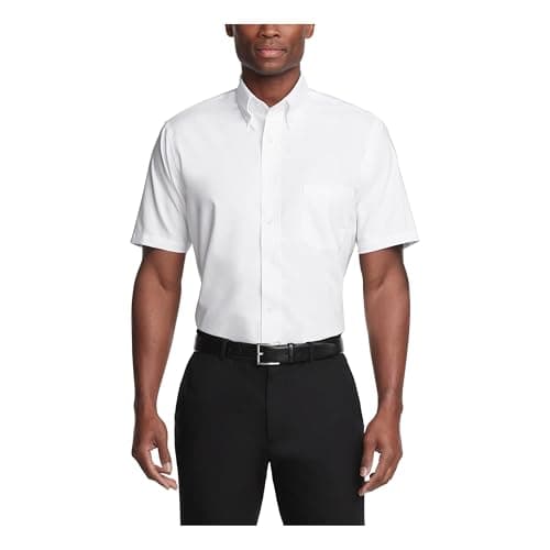Image of Van Heusen Men's Short Sleeve Dress Shirt Regular Fit Oxford Solid, White, 17.5"-18" Neck