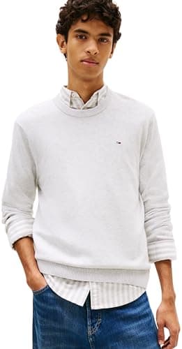 Image of Tommy Jeans Men's TJM Slim Ess Light Sweater Ext DM0DM22853 Pullover, Grey (Ice Grey Heather), XL