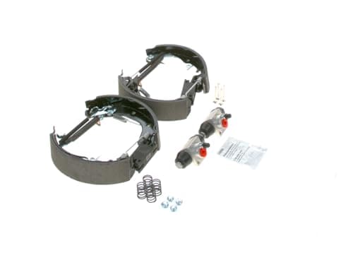 Image of Bosch KS630 Kit Super Pro - Rear drum brake kit - 1 pre-assembled set, 2 wheel brake cylinders, 4 brake shoes