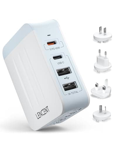 Image of LENCENT 45W Multiple USB Wall Charger, International Cell Phone Charger with 2 PD Type-C+2 USB, Fast Charger Block for All iPad iPhone 15/14/13 Pro Max Pixel Note Galaxy, UK/USA/EU/AUS