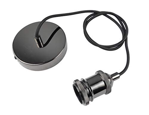 Image of SHINY STAR Vintage Pendant Light Fitting, Modern Retro Industrial Style Black Chrome E27 Lamp Holder and Ceiling Rose with Black Braided Flex Cable-KIT02BNK