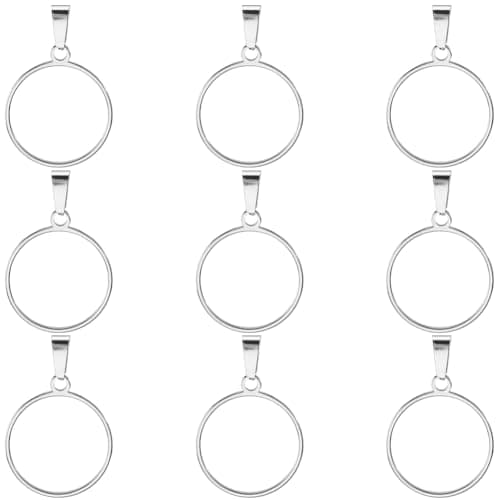 Image of SOFPLATE 1 Box 18Pcs Small Open Bezel Charms Open Circle Charms Hollow 20mm Round 304 Stainless Steel Frame Silver Epoxy Resin Pendant Findings for Jewellery Making Charms Bracelet Earrings DIY Crafts