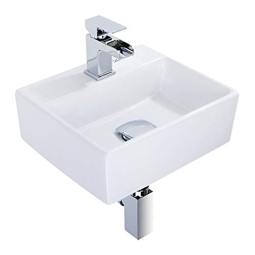 Image of Nidda - Modern White Square Ceramic Small Bathroom Sink, Countertop or Wall-Mounted Basin, Compact Cloakroom Hand Wash - 4.7x15.4x11.8 Inches (HxWxD)