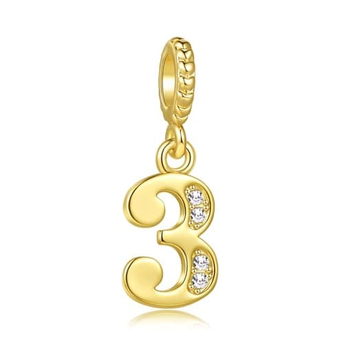 Image of LSxAB Gold Plated 3 Lucky Number Charms for Women Birthday Jewellery Gifts Compatible with Pandora Charm Bracelets