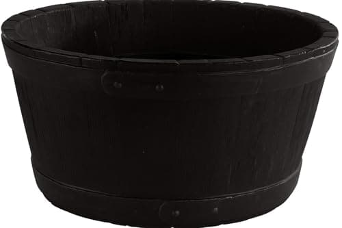 Image of Muddy Hands Black Wooden Barrel Effect Plant Pot Outdoor Garden Round Plastic Flower Tree Herb Planter Water Feature