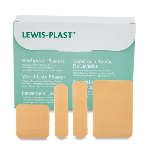 Image of Lewis-Plast Premium Assorted Breathable Sterile Hypoallergenic Washproof Plasters, Box of 100 First Aid Medical Grade Waterproof Plaster, Suitable for All Types of Minor Cuts and Grazes