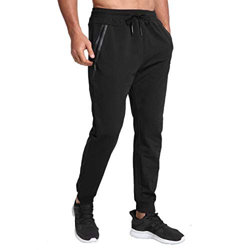 Image of JustSun Tracksuit Bottoms Mens Joggers Slim Fit Jogging Bottoms Gym Running Trousers with Zip Pockets Black M