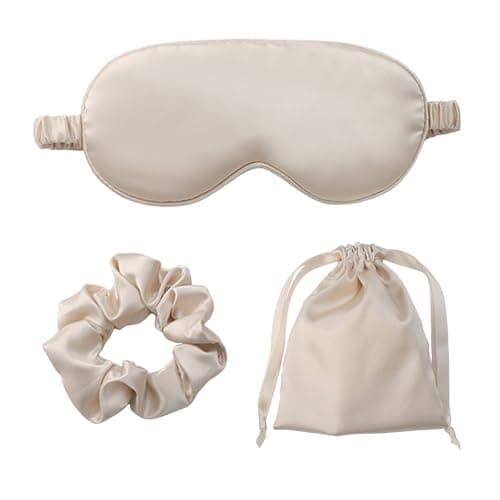 Image of Silk Eye Mask for Sleeping, Silk Sleep Mask, Eye Masks for Sleeping Sleep Eyes Masked Set Soft Sleep Eye Masks for Women Girls(Apricot)