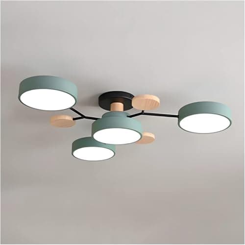 Image of ZBELLO Ceiling Light, Modern Semi Flush Mount Ceiling Light,Nordic Wood Ceiling Light with Acrylic LED Shade,Acrylic, for Bedroom, Living Room, Kitchen（Requires Assembly） (Green-Warm Light,4 Heads)