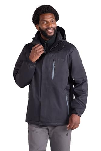 Image of Mountain Warehouse Bracken Extreme Mens 3 in 1 Waterproof Jacket – Adjustable Mens Coat, Warm Rain Jacket, Headphone Compatible Outerwear – Spring Summer, Camping Black M