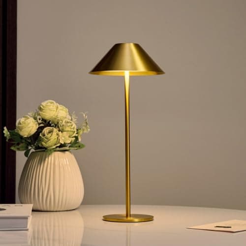 Image of Bojim Gold Table Lamp LED Touch Battery Operated USB Rechargeable for Home, Modern Brass Lamps Portable Wireless Bedside Reading IP54 Waterproof Cordless Lights Outdoor Garden Kitchen
