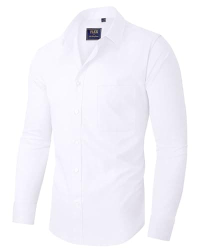Image of siliteelon White Shirt Men Long Sleeve Stretch Dress Formal Shirts Regular Fit Cotton Business Work Office Button Down Fashion Shirts for Men Adult with Pocket 3XL