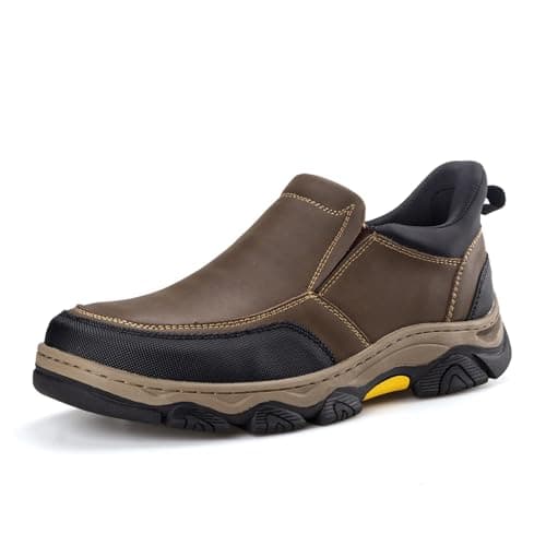 Image of UPIShi Men's Slip On Hands Free Work Walking Loafers Leather Slip-Ins Casual Outdoor Office Business Shoes Brown 10