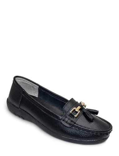 Image of Amber Ladies Extra Wide EE Fit Leather Loafer, Cushioned Padded Insole & Breathable Leather Uppers Black 7