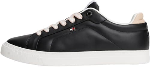 Image of Tommy Hilfiger Women's Icon Court Leather Cupsole Trainers, Black (Black), 5