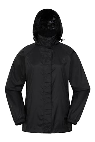 Image of Mountain Warehouse Pakka Womens Waterproof Packable Jacket - Foldaway Hood Jacket, Ladies Coat, Lightweight Rain Jacket - For Spring Summer, Walking, Travelling Black Women's Size 10