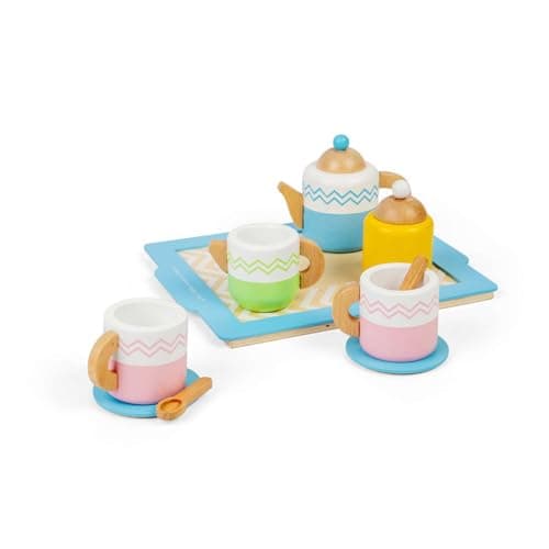 Image of Bigjigs Toys Tea Tray Set - 10 Piece Wooden Teatime Playset, Kids Kitchen Accessories, Food Role Play Toy, Sustainably Made Gifts For Toddlers, Age 18 Months Old +