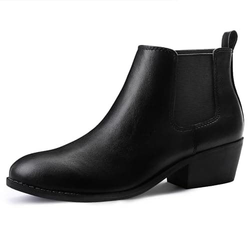 Image of FUPPIA Chelsea Boots Women Fashion Ankle Booties Classic Low Heel Side Zip Shoes for Women Black Brown Black Size 7