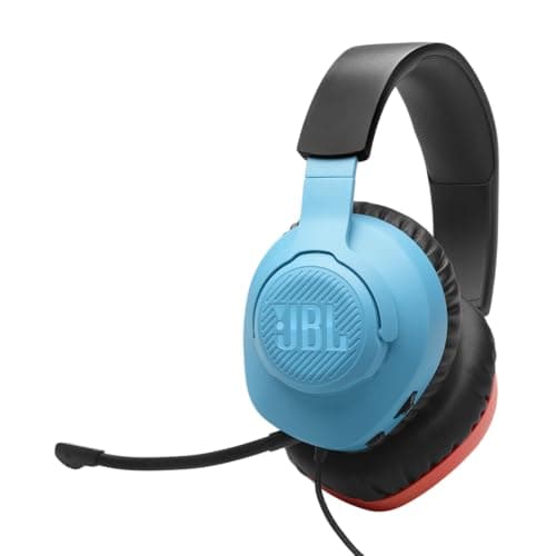 Image of JBL Quantum 100N, Wired Over-Ear Gaming Headset with Detachable Mic, JBL QuantumSOUND Signature and Memory Foam, Compatible with Multiple Platforms and Windows Sonic Spatial Sound, in Blue/Red