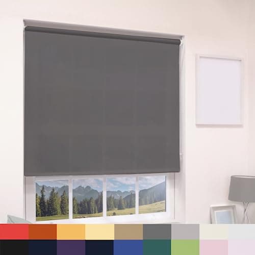 Image of Deluxe Daylight Roller Blinds Light Filtering Premium Fabric Easy Fit Metal Brackets Bedroom Living Room Office Child Safe Trimmable Dark Grey 120cm Width x 160cm Drop