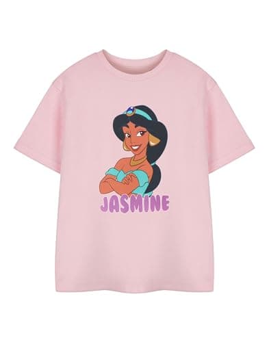 Image of Disney Princess Jasmine Girls Pink Short Sleeved T-Shirt | Jasmine Aladdin Graphic Tee for Kids | Movie Character Apparel Princess Merchandise Gift for Girls & Fans