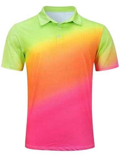 Image of Goodstoworld Polo Shirts for Men UK Summer Classic Collared Polos 3-Button Placket Split Hem Regular Fit 3D Printed Gradient Fluorescence Short Sleeve Golf Polo Shirts L