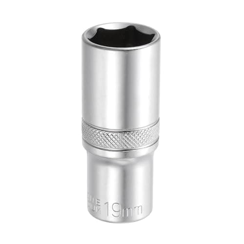 Image of sourcing map 6 Points Deep Socket 3/8" Drive 19mm Deep Metric CR-V Steel Polished Nickel Plating Impact Sockets 64mm / 2.5" Long Flip Sleeve Tool for Home Auto Nuts Bolts Repair