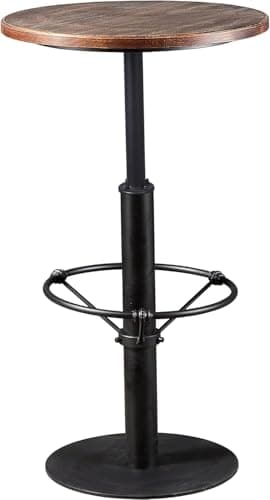 Image of Topower Industrial Pub Table 19.7" Round Solid Pine Wood Top 42.2" Height Bar Table with Metal Base, Tall Pub Table for Kitchen, Dining Room, Coffee Shop, Black