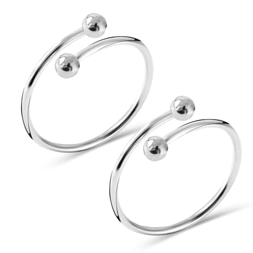 Image of LeCalla 925 Sterling Silver Ball Toe Rings for Women | Minimalist Open Adjustable Toe-Ring with Silver Bead Ends | Women's Indian Silver Toe Rings Summer Beach Foot Jewelry