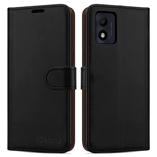 Image of iCatchy for Alcatel 1B 2022 Case Leather Wallet Book Flip Folio Stand View Cover with Card Slots and Kickstand for Alcatel 1B 2022 Phone Cover (Black)