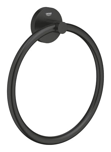 Image of GROHE Start QuickFix Towel Ring (Metal, Concealed Fastening, Including Screws and Dowels, Extra Easy to Fit QuickGlue), Size 200 mm, Matt Black, 411742430