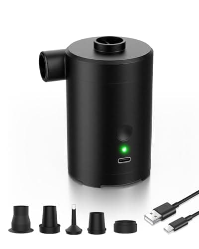 Image of Zenmos Electric Air Pump for Inflatables,3600mAh Battery Rechargeable,Fast In/Deflating,Portable Airbed Pump with 5 Nozzles, for Paddling Pool/Swimming Ring,Airbed,Camping&Travel,Black,10.3×9.5×6.5 cm