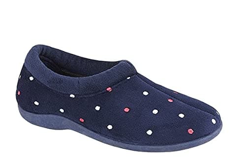 Image of Sleepers Womens Sophie Memory Foam Full Collar Slippers Rubber Sole Navy Blue 8 UK