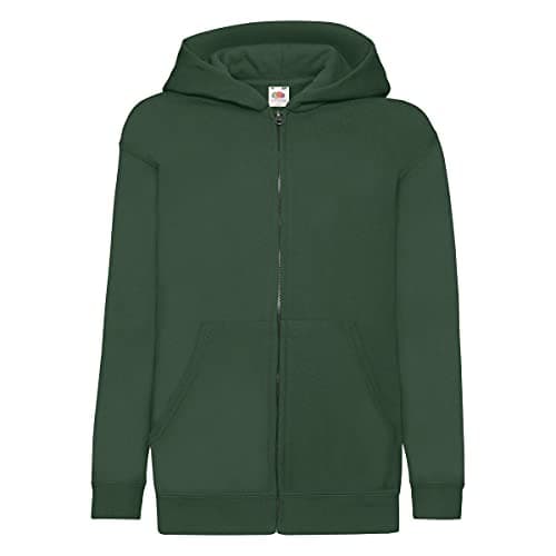 Image of Fruit Of The Loom 62045 Kids Classic Hooded Sweat Jacket - Bottle Green - 5-6 Years