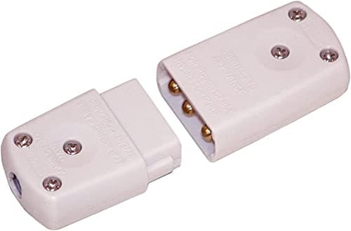 Image of Mr. Gadget's Solutions® 10Amp Electric Lead In-Line Flex Connector Plug & Socket, 3 Pin Cable Wire Joiner, 250V AC - White