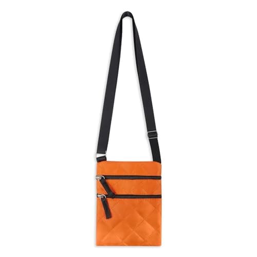 Image of Mini Messenger Shoulder Bag Travel Work Basic Plain Small Item Bag Crossbody Passport Pouch Festival Secure Zip Pockets School College Adjustable Shoulder Straps Orange 14cm (W) x 18cm (L)