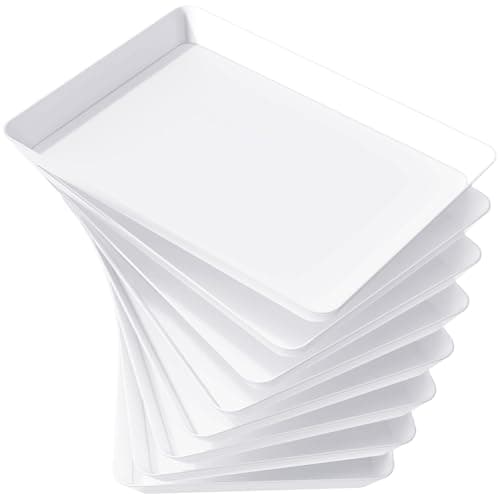 Image of Lifewit Plastic Serving Tray, White Serving Platters for Party Food, BPA Free, Trays for Charcuterie Dishes, Reusable Platter for Snacks, Fruit, Cookies, Sandwich, Set of 8, 34 x 24 cm