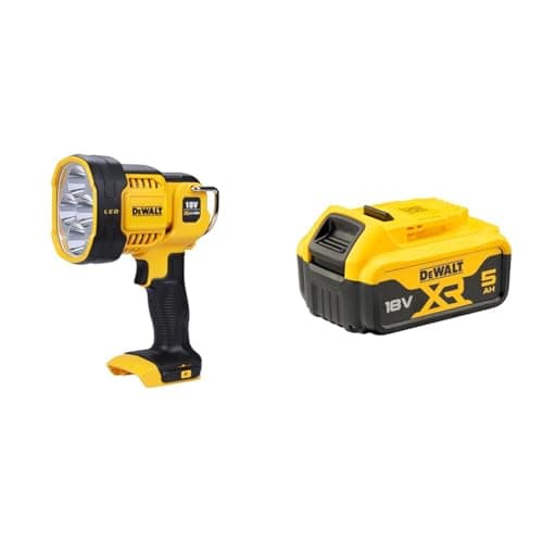 Image of Dewalt DCL043-XJ XR Cordless LED Spotlight, 18V, 30cm x 20cm x 20cm, Black/Yellow Battery