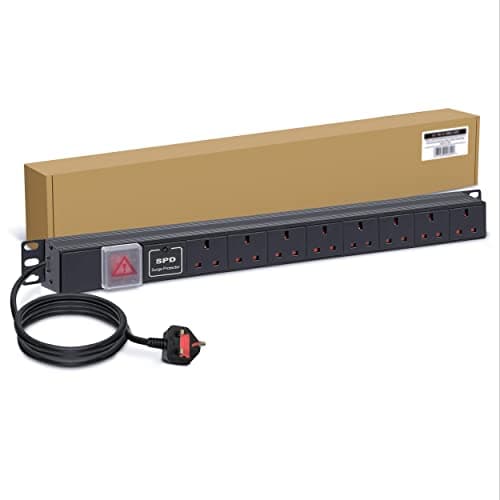 Image of Dynamode 8 Way Extension Lead Power Strip - 13A Multi Plug Switched Power Distribution Unit (PDU) Rack Mount Charging Station with 1.8M Cord Cable for Home Office Server Cabinet with Surge Protection