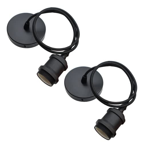 Image of ZHIQIN 2 Pack Black Pendant Light Fitting E27 Lamp Holder for Ceiling Pendant Light 100cm Cable Hanging Light Pendant for Kitchen Hallway Bedroom (A)