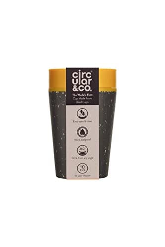 Image of Circular and Co Mark I Model (PRE 2024) Reusable Coffee Cup 8oz/227ml - The World's First Travel Mug Made from Recycled Coffee Cups, 100% Leak-Proof (Black & Electric Mustard)