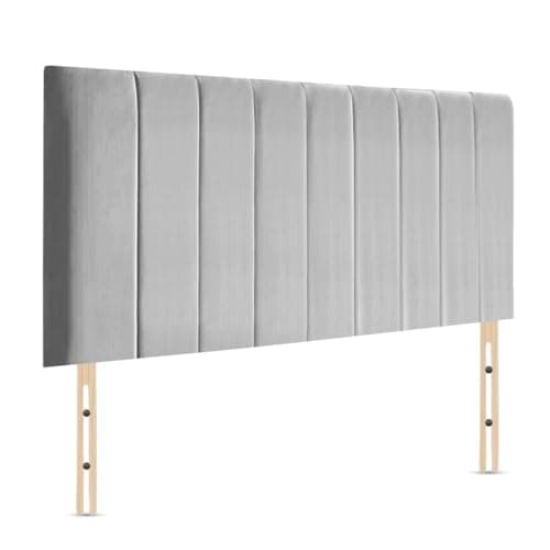 Image of Elixir Portland Divan Bed Headboard |Elegant Plush Velvet Fabric Headboards for 4ft6 Double size Bed | Silver color with wooden material Stylish headboards for beds (Silver, 4ft6 Double Height-20inch)